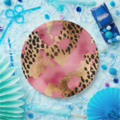 ピンク金ゴールドグラムヒョウ ペーパープレート (パーティー)