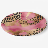 ピンク金ゴールドグラムヒョウ ペーパープレート (アングル)