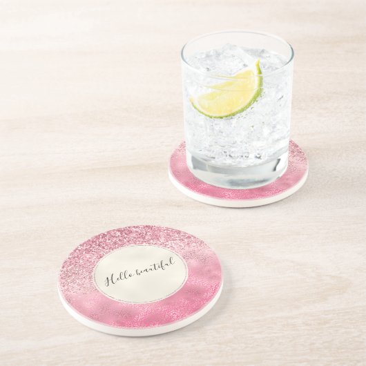 ピンク金ゴールドグリジーグリッターグラデーションレオパード印刷 コースター (側面)