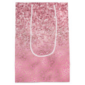 ピンク金ゴールドグリジーグリッターグラデーションレオパード印刷 ミディアムペーパーバッグ (裏面)