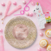 ピンク金ゴールドグリッジスパガーリーークルグリッター ペーパープレート (パーティー)