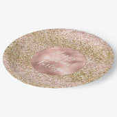 ピンク金ゴールドグリッジスパガーリーークルグリッター ペーパープレート (アングル)