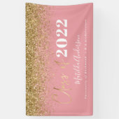 ピンク金ゴールドグリッターのスクリプトクラス卒業  横断幕 (縦)