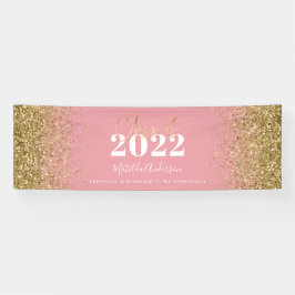 ピンク金ゴールドグリッターのスクリプトクラス卒業 横断幕