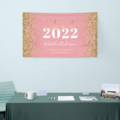 ピンク金ゴールドグリッターのスクリプトクラス卒業 横断幕 (トレードショー)