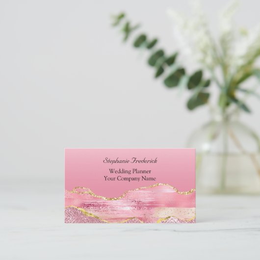 ピンク金ゴールドグリッターアゲフェミニンート小規模企業 名刺 (スタンド正面)