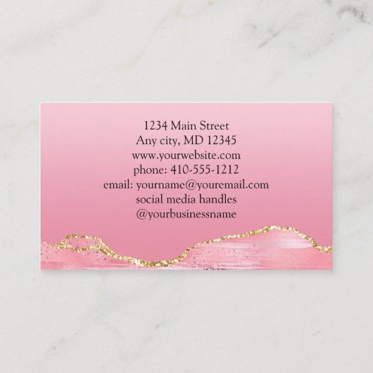 ピンク金ゴールドグリッターアゲフェミニンート小規模企業 名刺 (裏面)