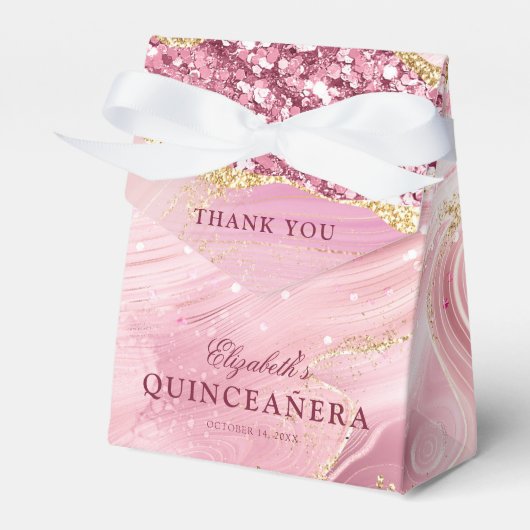 ピンク金ゴールドグリッターアゲートマーブル15thキンセアニラ フェイバーボックス (正面サイド)