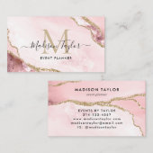 ピンク金ゴールドグリッターアゲートモノグラムイベントプランナー 名刺 (正面/裏面)