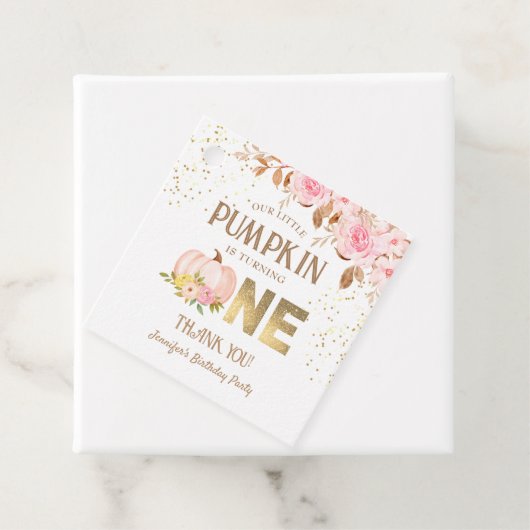 ピンク金ゴールドグリッターカボチャフローラガール1st誕生日 フェイバータグ (インサイチュ)