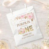 ピンク金ゴールドグリッターカボチャフローラガール1st誕生日 フェイバーバッグ (クリップ留めされた状態)