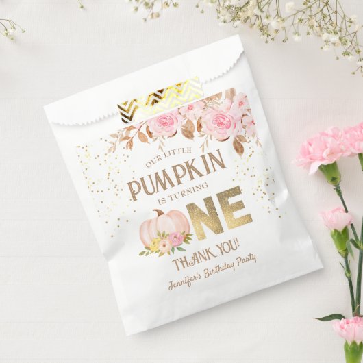 ピンク金ゴールドグリッターカボチャフローラガール1st誕生日 フェイバーバッグ (封をした状態)