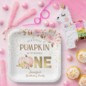 ピンク金ゴールドグリッターカボチャフローラガール1st誕生日 ペーパープレート (パーティー)