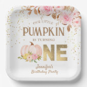 ピンク金ゴールドグリッターカボチャフローラガール1st誕生日 ペーパープレート (正面)
