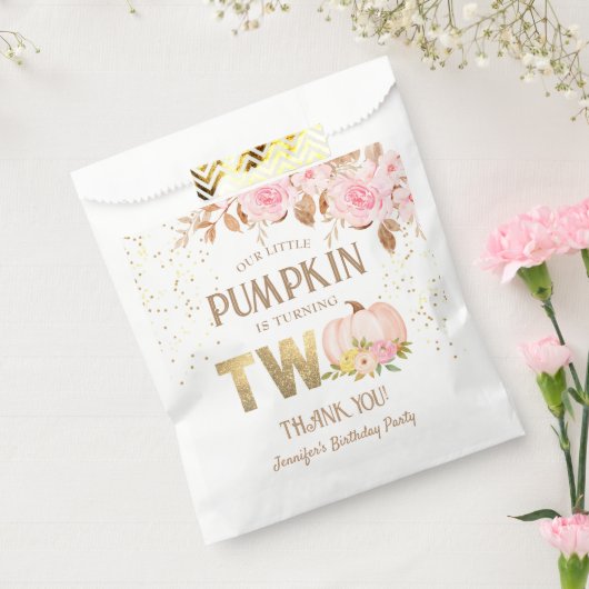 ピンク金ゴールドグリッターカボチャフローラガール2nd誕生日 フェイバーバッグ (封をした状態)