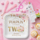 ピンク金ゴールドグリッターカボチャフローラガール2nd誕生日 ペーパープレート (パーティー)