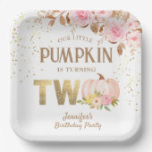ピンク金ゴールドグリッターカボチャフローラガール2nd誕生日 ペーパープレート (正面)