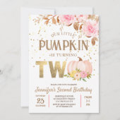 ピンク金ゴールドグリッターカボチャフローラガール2nd誕生日 招待状 (正面)