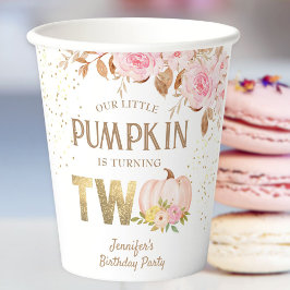 ピンク金ゴールドグリッターカボチャフローラガール2nd誕生日 紙コップ