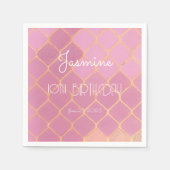 ピンク金ゴールドグリッターガールズ誕生日 スタンダードカクテルナプキン (正面)