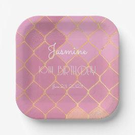 ピンク金ゴールドグリッターガールズ誕生日 ペーパープレート