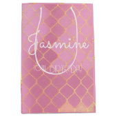 ピンク金ゴールドグリッターガールズ誕生日 ミディアムペーパーバッグ (正面)