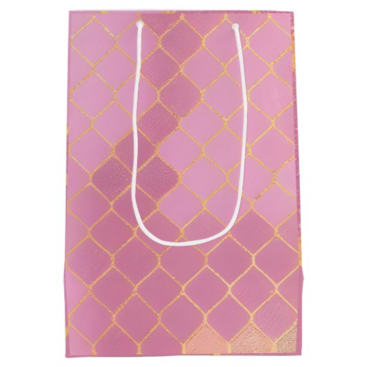 ピンク金ゴールドグリッターガールズ誕生日 ミディアムペーパーバッグ (裏面)