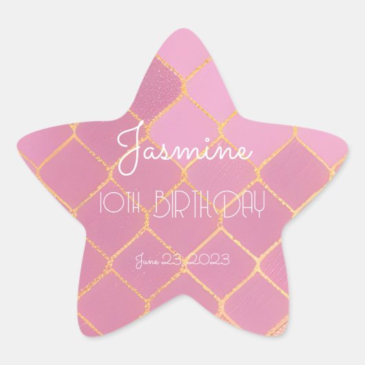 ピンク金ゴールドグリッターガールズ誕生日 星シール (正面)