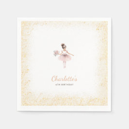 ピンク金ゴールドグリッターガールバレエテーマ誕生日 スタンダードカクテルナプキン