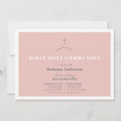ピンク金ゴールドグリッターガールファースト聖餐式 招待状 (正面)