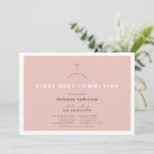 ピンク金ゴールドグリッターガールファースト聖餐式 招待状 (スタンド正面)