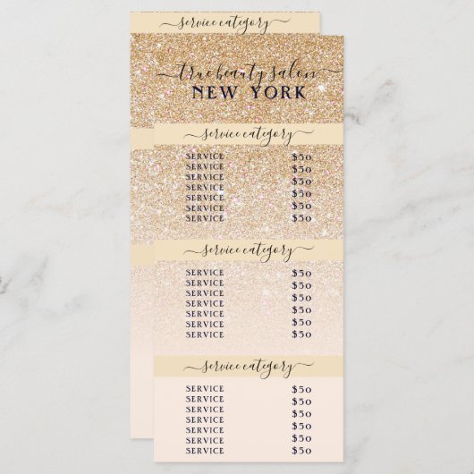 ピンク金ゴールドグリッターグラデーションサロン価格表 (正面/裏面)