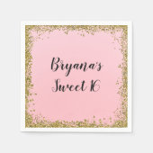 ピンク金ゴールドグリッターグラムエッジスウィート16カスタムパーティー スタンダードカクテルナプキン (正面)