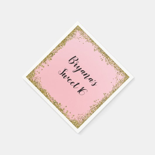 ピンク金ゴールドグリッターグラムエッジスウィート16カスタムパーティー スタンダードカクテルナプキン (角)