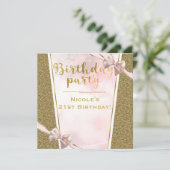 ピンク金ゴールドグリッターグラムスパークルボーバースデーパーティー 招待状 (スタンド正面)