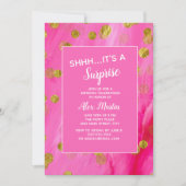 ピンク金ゴールドグリッターサプライズ誕生日パーティー 招待状 (正面)