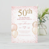 ピンク金ゴールドグリッターサプライズ50誕生日 招待状 (スタンド正面)