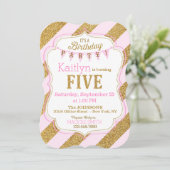 ピンク金ゴールドグリッタースパークルフィフス誕生日招待状 招待状 (スタンド正面)