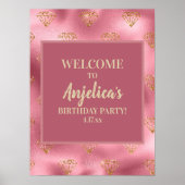 ピンク金ゴールドグリッターダイヤモンドガールズバースデーパーティー ポスター (正面)