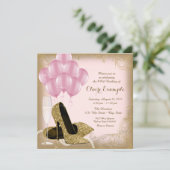 ピンク金ゴールドグリッターハイヒール誕生日招待状 招待状 (スタンド正面)