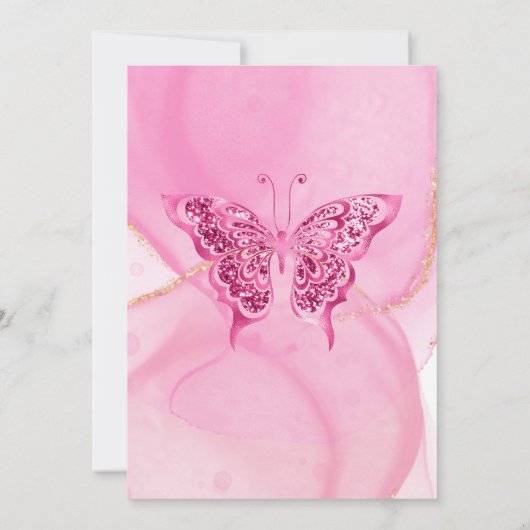 ピンク金ゴールドグリッターバタフライベビーシャワー招待状 招待状 (裏面)