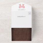 ピンク金ゴールドグリッターバルーンフローラウッドベビーシャワー オールインワン招待状 (外側)