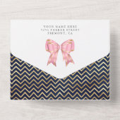 ピンク金ゴールドグリッターバルーンフローラネイビーシャワー オールインワン招待状 (裏面)