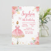 ピンク金ゴールドグリッターバレリーナ誕生日の招待 招待状 (スタンド正面)