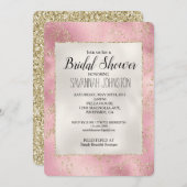 ピンク金ゴールドグリッターパールホワイトブライダルシャワー 招待状 (正面/裏面)