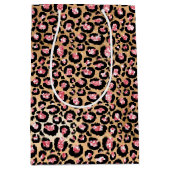 ピンク金ゴールドグリッターヒョウアニマルプリント ミディアムペーパーバッグ (正面)