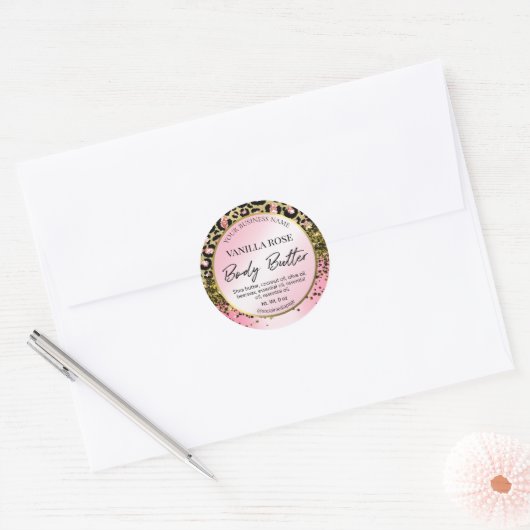 ピンク金ゴールドグリッターヒョウ印刷体バターラベル ラウンドシール (封筒)