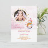 ピンク金ゴールドグリッターフォト子供の誕生日招待状 招待状 (スタンド正面)