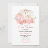 ピンク金ゴールドグリッターフローラパンプキンベビーシャワー 招待状 (正面)