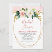 ピンク金ゴールドグリッターフローラブライダルシャワー 招待状 (正面)